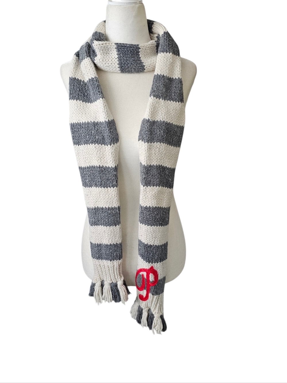 Victoria's Secret Pink 2007 Grey Cream Striped Soft Scarf
